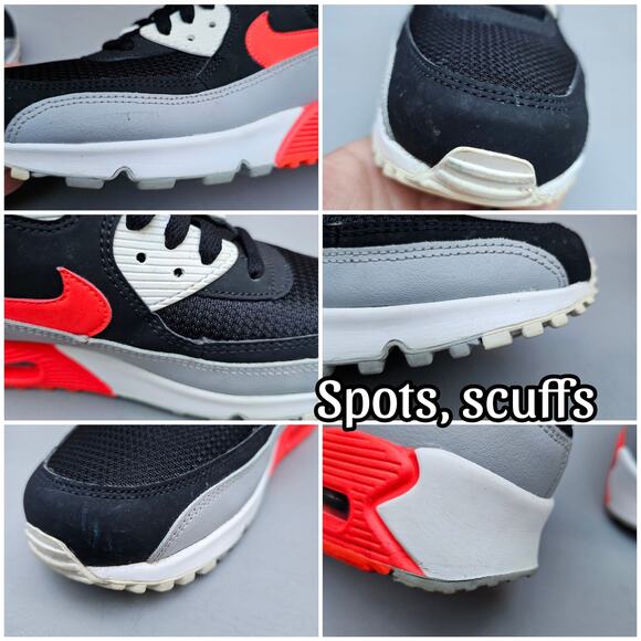 Nike Air Max 90 Essential Sneaker Size 8.5 Wolf Grey Bright Crimson AJ1285-012 - Picture 9 of 13